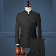 Mens Suits Set (Jacket+Pants+Vest)  Stand Collar Chinese Style Slim Fit Suits  3  Piece Wedding Men Clothing