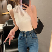 High necked hollowed out knitted camisole for women's spring/summer design slimming bottom shirt