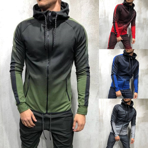 Zipper Tracksuit Men Set Sporting 2 Pieces Sweatsuit Men Clothes Printed Hooded Hoodies Jacket Pants Track Suits