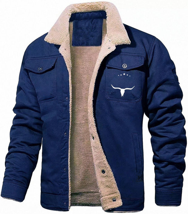 Men's Fleece-lined Cotton Casual Jacket Winter Lapel Single Breasted Warm Outerwear