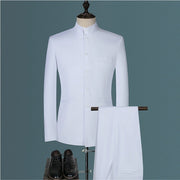 Mens Suits Set (Jacket+Pants+Vest)  Stand Collar Chinese Style Slim Fit Suits  3  Piece Wedding Men Clothing