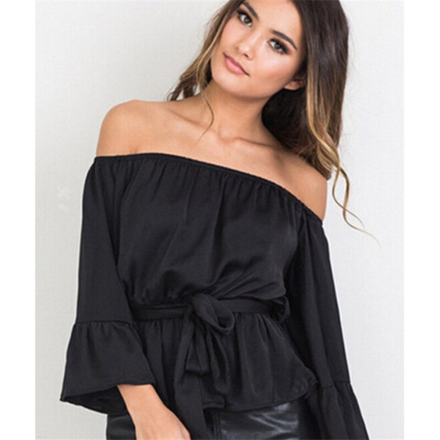 Blouse Korean Woman Tunic Tops for Women Slash Neck Butterfly Sleeve Black Fashion Elegant Blouse Women Plus Size New Chic Women