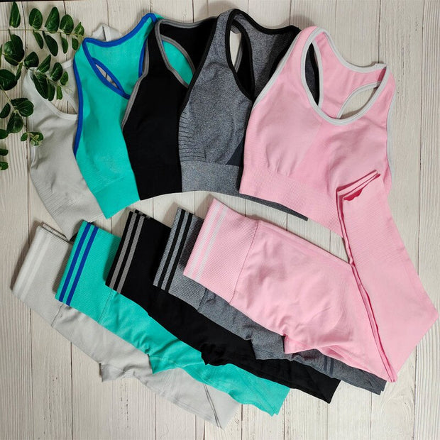 Women Yoga Sets 2 Piece Sport Gym Suits Wear Seamless Running Clothes