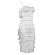 White sleeveless off-the-shoulder bag hip dress Women's stretch bandage dress fringe summer