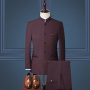 Mens Suits Set (Jacket+Pants+Vest)  Stand Collar Chinese Style Slim Fit Suits  3  Piece Wedding Men Clothing