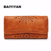 Hollow Out Pattern Retro Wallet Female Purse PU Leather handbag practical Women wallets and purses Vintage Long Wallets