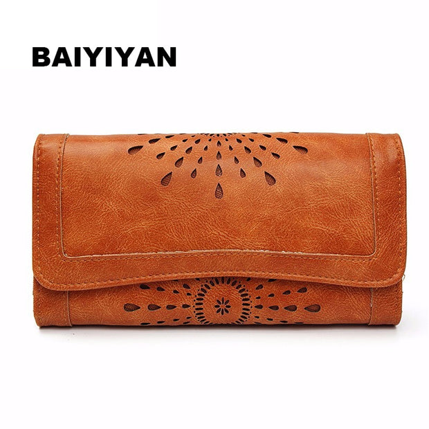 Hollow Out Pattern Retro Wallet Female Purse PU Leather handbag practical Women wallets and purses Vintage Long Wallets