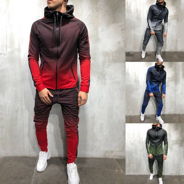 Zipper Tracksuit Men Set Sporting 2 Pieces Sweatsuit Men Clothes Printed Hooded Hoodies Jacket Pants Track Suits