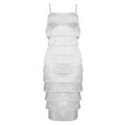 White sleeveless off-the-shoulder bag hip dress Women's stretch bandage dress fringe summer