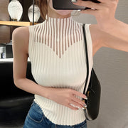 High necked hollowed out knitted camisole for women's spring/summer design slimming bottom shirt