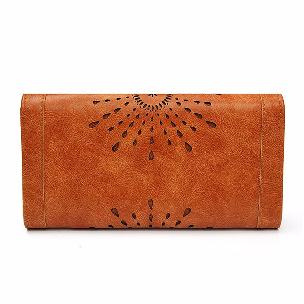 Hollow Out Pattern Retro Wallet Female Purse PU Leather handbag practical Women wallets and purses Vintage Long Wallets