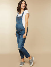 Womens Indigo Blue Side Panel Skinny Ankle Length Denim Overalls