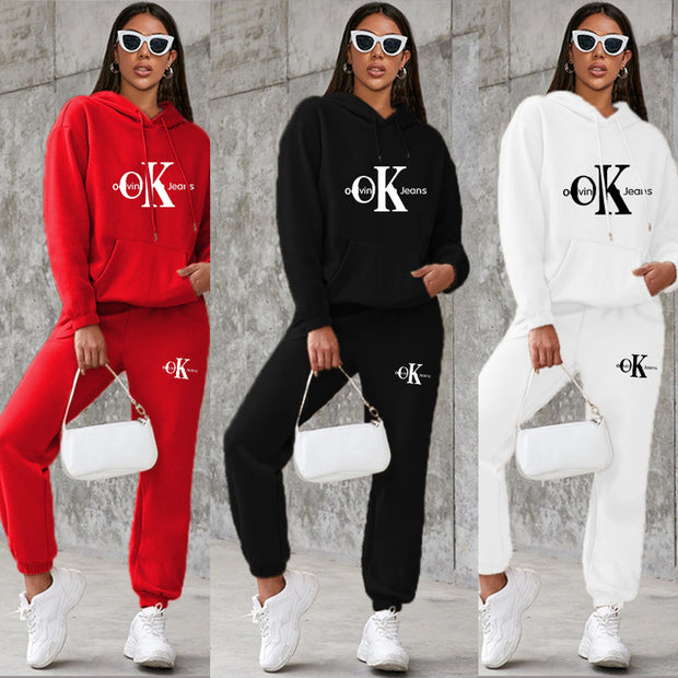 Letter Print Tracksuit Long Sleeve Pullover Sweatshirt Jogger Pants Sweatsuit