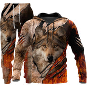 3D Wolf Print Tracksuit Men Sportswear Hooded Sweatsuit Two Piece Outdoors Running Fitness Men Jogging Set