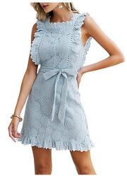 EMBROIDERED LACE WOOD EAR HEM DRESS