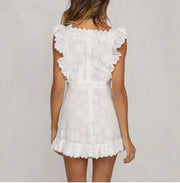 EMBROIDERED LACE WOOD EAR HEM DRESS