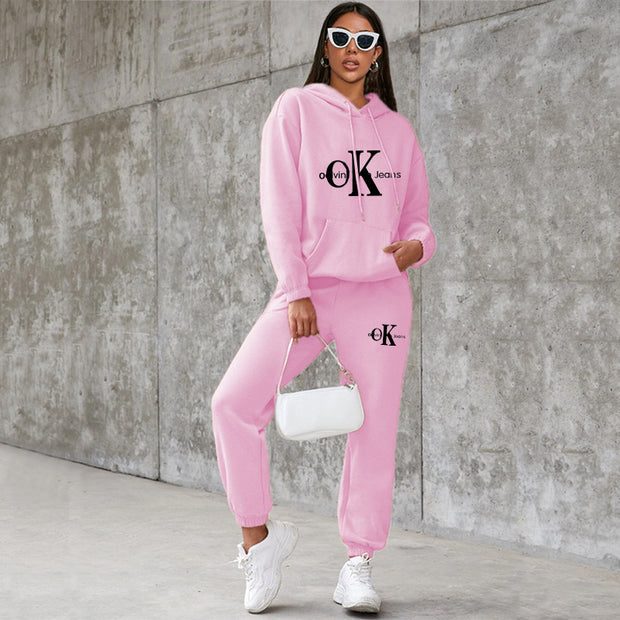 Letter Print Tracksuit Long Sleeve Pullover Sweatshirt Jogger Pants Sweatsuit