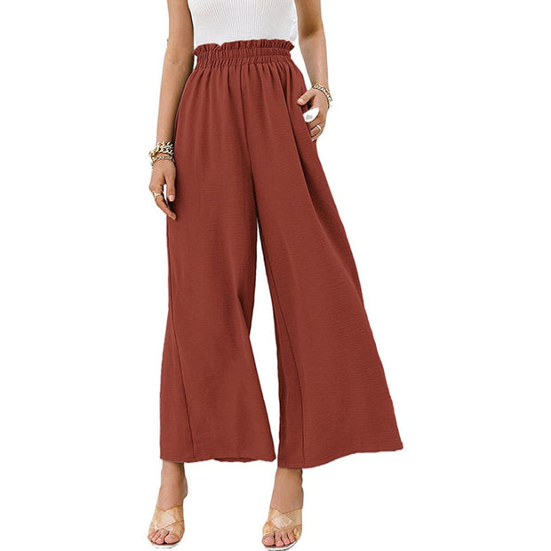 Women Trousers Solid Color Wide Leg High Waist Pants Casual Loose Pants