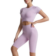 Threaded Yoga Suit Sportswear Summer Short-Sleeved Shorts Bra Tight-Fitting Clothes