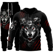 3D Wolf Print Tracksuit Men Sportswear Hooded Sweatsuit Two Piece Outdoors Running Fitness Men Jogging Set