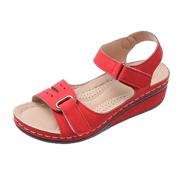 New Type Sandals Womens Flat Bottom Velcro Fish Mouth Thick Bottom Large Slip On Sandals