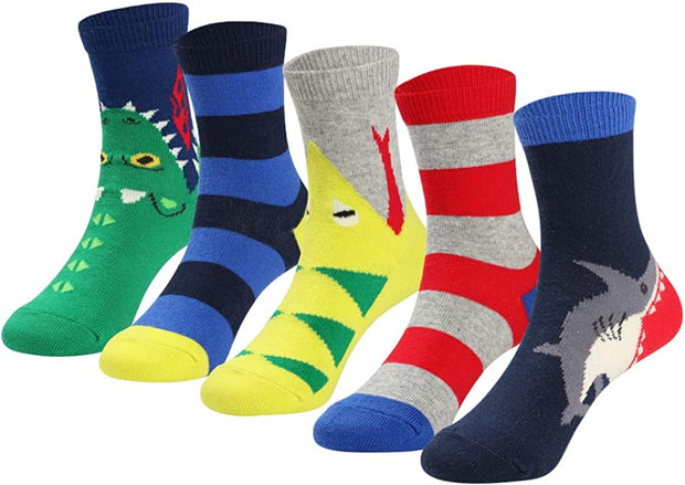 COTTON DAY Kids Boys Fun Novelty Crew Socks Colorful Pattern Design Shark Scull Robot