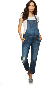 Womens Indigo Blue Side Panel Skinny Ankle Length Denim Overalls