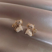 Cat Pearl Earrings New Fashion Earrings Women Silver Needle Korean Temperament Net Red Ear Accessories