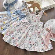 Baby Girls Printed Cotton Skirt Spring/Summer New Butterfly Print Strap Dress Gift Hat