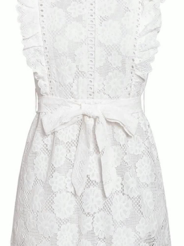 EMBROIDERED LACE WOOD EAR HEM DRESS