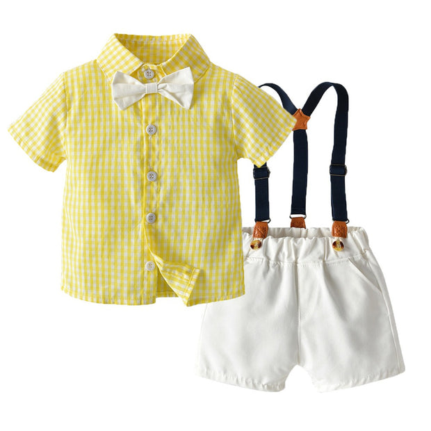 New Childrens Wear Boys and Girls Summer Checker Casual Suit Siblings Baby Set