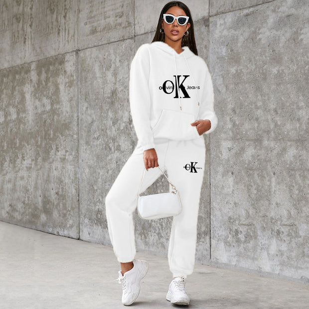 Letter Print Tracksuit Long Sleeve Pullover Sweatshirt Jogger Pants Sweatsuit