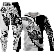 3D Wolf Print Tracksuit Men Sportswear Hooded Sweatsuit Two Piece Outdoors Running Fitness Men Jogging Set